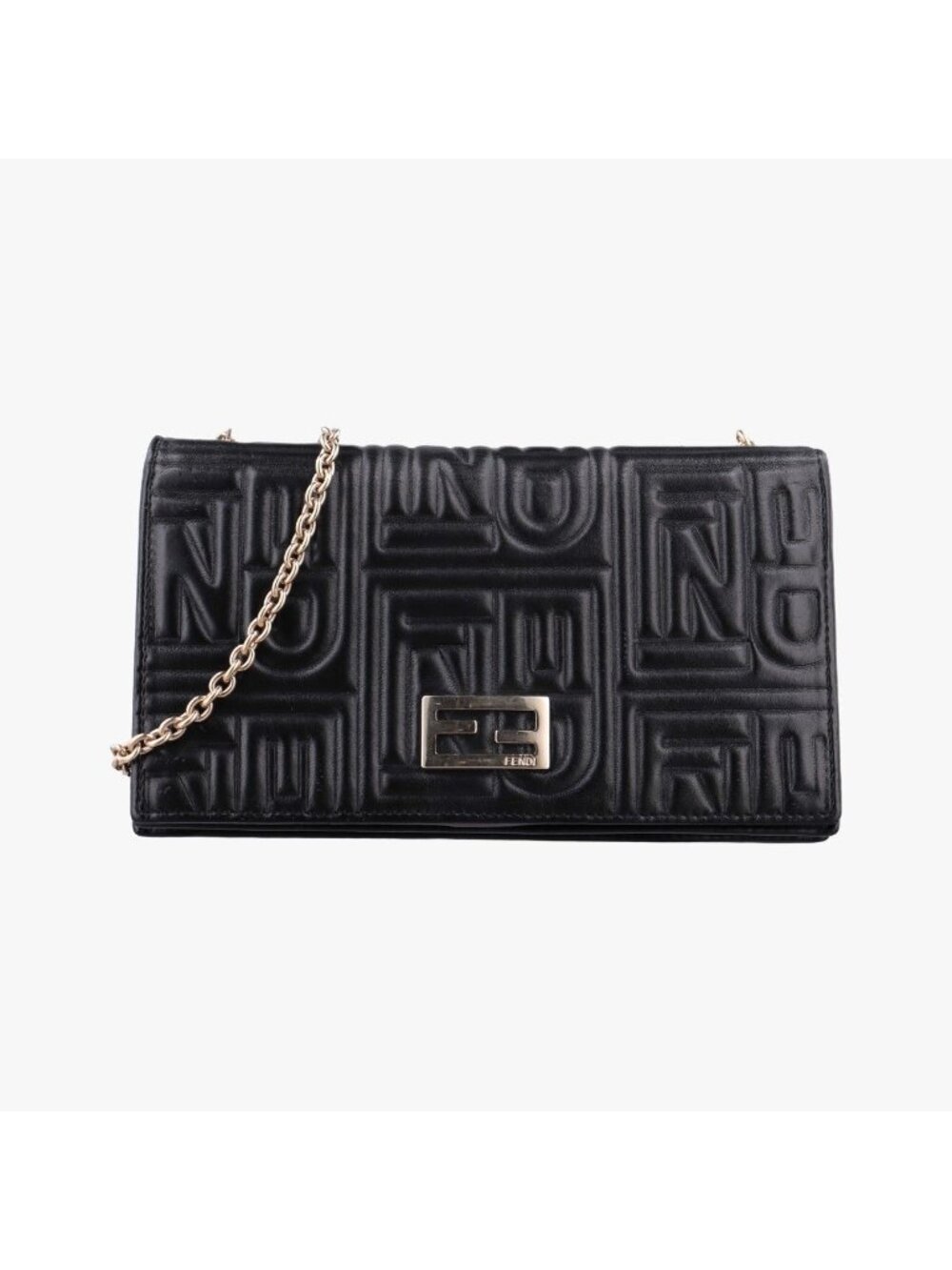 Fendi Embossed Logo Black Lambskin